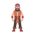 Funny and strict man pirate. Guy in a pirate costume. Cartoon style