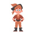 Funny and strict man pirate. Guy in a pirate costume. Cartoon style