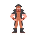 Funny and strict man pirate. Guy in a pirate costume. Cartoon style