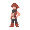 Funny and strict man pirate. Guy in a pirate costume. Cartoon style