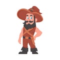 Funny and strict man pirate. Guy in a pirate costume. Cartoon style