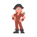 Funny and strict man pirate with a parrot. Cartoon style