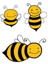 Funny, striped bees, striped insects with wings on a white background.
