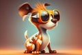 funny stylish dog in sunglasses, cartoon dog portrait, ai generation