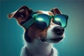 funny stylish dog in sunglasses, cartoon dog portrait, ai generation