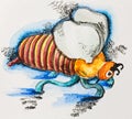 Funny stylized fat striped bee, watercolor