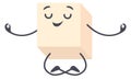 Funny sugar cube mascot in lotus pose. Calm character