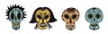 Funny sugar skulls vector set. Festive mask of a cute Mexican men, women, teenagers. Sketch for the day of the dead, Dia Royalty Free Stock Photo