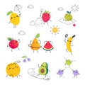 Funny Summer Fruit Characters Enjoying Vacation Having Fun Vector Set Royalty Free Stock Photo