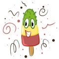 Happy ice cream face summer smiling fruit flavored popsicle cute vector illustration in cartoon style. Funny food face character.