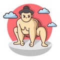 Funny Sumo funny wrestler character. Japan culture abstract design template. Hand drawn cartoon vector illustration. Traditional