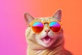 funny sunglasses fashion pet cat animal cute neon colourful portrait. Generative AI.