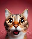 funny surprised cat studio shot red background