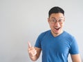 Funny surprised face of Asian man.