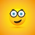 Funny Surprised, Satisfied Smiling Nerd Emoji with Glasses and Pop Out Wide Open Big Blue Eyes - Simple Happy Emoticon Royalty Free Stock Photo