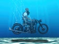 Funny Surreal Biker, Motocycle, Underwater