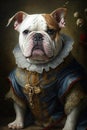 Funny and surreal pet animal dog in a classic art oil painting. Royalty Free Stock Photo