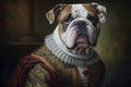 Funny and surreal pet animal dog in a classic art oil painting. Royalty Free Stock Photo