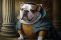 Funny and surreal pet animal dog in a classic art oil painting. Royalty Free Stock Photo