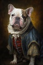 Funny and surreal pet animal dog in a classic art oil painting. Royalty Free Stock Photo