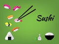 Funny sushi characters.. Asian food, illustration isolated on white background