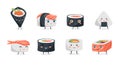 Funny Sushi concept design with sushi characters. Cute vector illustrations