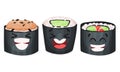 Funny Sushi and Maki with Smiling Faces Vector Set
