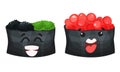 Funny Sushi and Maki with Smiling Faces Vector Set