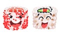 Funny Sushi and Maki with Smiling Faces Vector Set