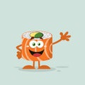 Funny Sushi Roll Cartoon Mascot Character Waving