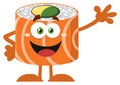 Funny Sushi Roll Cartoon Mascot Character Waving