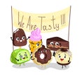 Funny sweet tasty dessert character set Royalty Free Stock Photo