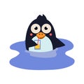 Funny Swimming Penguin with a Coctail. Vector Illustration