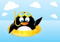 Funny swimming penguin