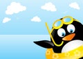 Funny swimming penguin