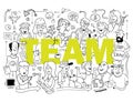 Funny Team. Group of Funny People in Doodle Style