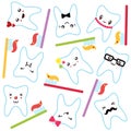 Funny teeth with toothbrushes seamless pattern