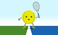 Funny tennis ball character standing on the court with smile best for your digital graphic and print