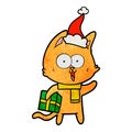 funny textured cartoon of a cat wearing santa hat