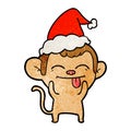 funny textured cartoon of a monkey wearing santa hat