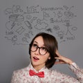 Funny Thinking Hipster Girl with Many Ideas Royalty Free Stock Photo