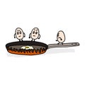 Funny three egg friends jumping onto frying pan. Royalty Free Stock Photo