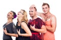 Funny three men cross-dressing and one woman Royalty Free Stock Photo