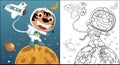 Funny tiger cartoon  in astronaut costume with shuttle, outer space element illustration, coloring book or page Royalty Free Stock Photo