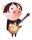 A funny tired piggy plays guitar.