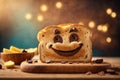 funny toast bread with chocolate smile on wooden board. ai generative Royalty Free Stock Photo