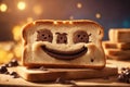 funny toast bread with chocolate smile on wooden board. ai generative Royalty Free Stock Photo