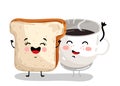 Funny toast bread and coffee cup cartoon character