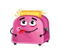 Funny toaster with bread cartoon character