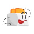Funny toaster character with smiling face, humanized home electrical equipment vector Illustration